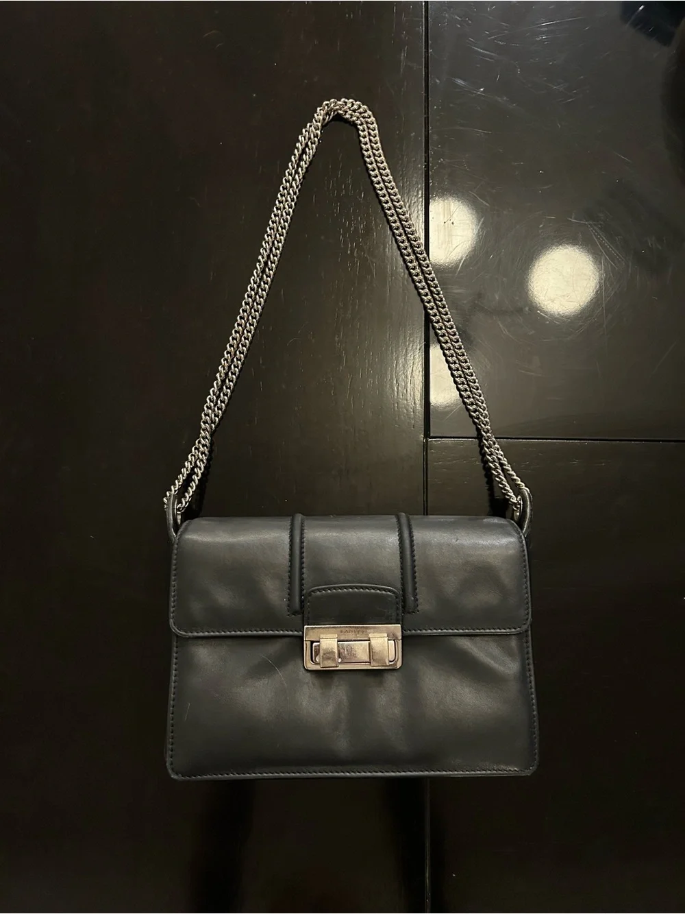 Lanvin Black Leather Chain Crossbody Bag
